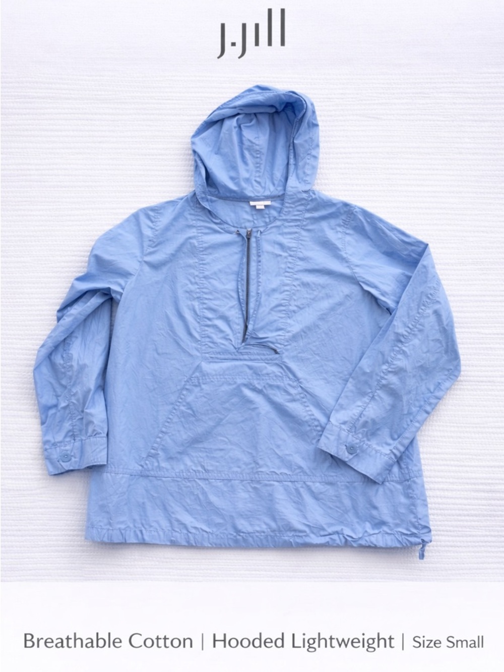 J.Jill Blue Cotton Hooded Anorak Windbreaker Jacket Small Lightweight